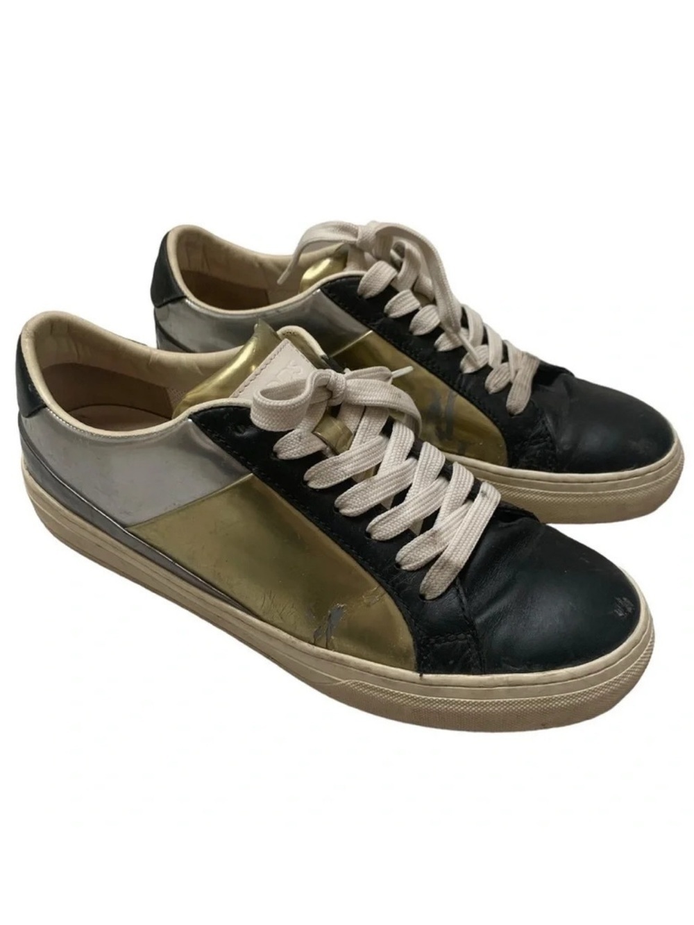 Tod's Silver  Gold Black Metallic Patent Leather Sneaker 39.5